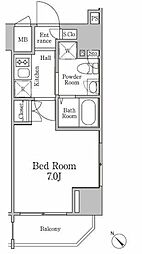 レジディア国立 6階1Kの間取り