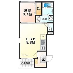 エーデルシュタイン花園伊町 1階1LDKの間取り