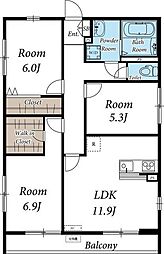 プルミエール雅 1階3LDKの間取り