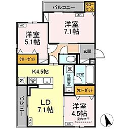 府中市分梅町4丁目アパート 3LDKの間取図画像