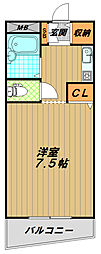 フォレスト大蔵 1Kの間取図画像