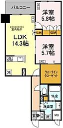 サンジョイアゼロ 1階2LDKの間取り