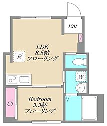 Jiyugaoka flat707 1階1LDKの間取り