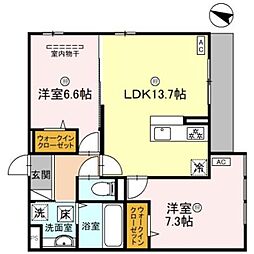 パサログランデ上野芝 2LDKの間取図画像