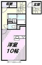 レオネクスト第3ベルプラッツ 2階ワンルームの間取り