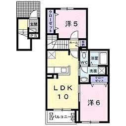 南海加太線 八幡前駅 徒歩20分の賃貸アパート 2階2LDKの間取り