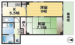 JR東海道・山陽本線 灘駅 徒歩6分の賃貸アパート 1階2Kの間取り