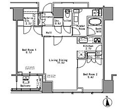 ホワイトタワー浜松町 23階2LDKの間取り