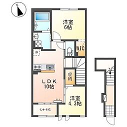 JR福知山線 川西池田駅 徒歩13分の賃貸アパート 2階2LDKの間取り
