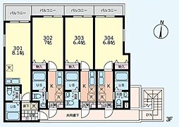 フォレスト南多摩 3階1Kの間取り