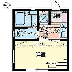 クレールI 2階1Kの間取り