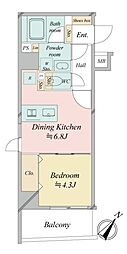 クロスレジデンス日本橋浜町 1DKの間取図画像