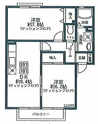 サンライズコートI 1階2DKの間取り