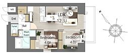 エスレジデンス王子イネーブル 4階2LDKの間取り