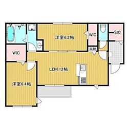 JR東海道・山陽本線 立花駅 徒歩20分の賃貸アパート 2階2LDKの間取り