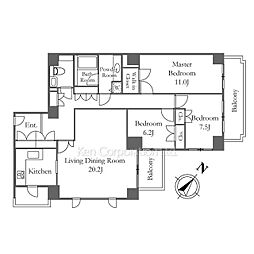 広尾パークヒルズ 3LDKの間取図画像
