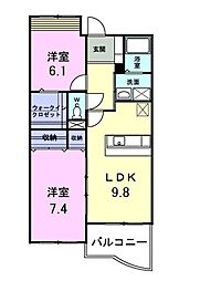 パイン・ヒルズ参番館 2LDKの間取図画像