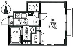 レグルス国立 1Kの間取図画像