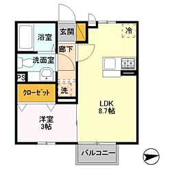 ブルーミングヒル 1LDKの間取図画像