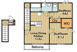 フローレンティア2 2階2LDKの間取り