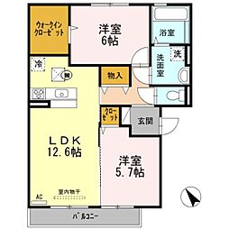 JR東海道・山陽本線 大久保駅 徒歩15分の賃貸アパート 3階2LDKの間取り