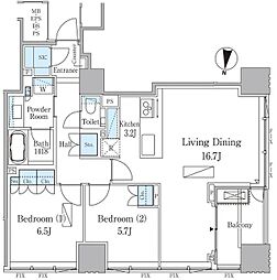 ザ千代田麹町タワー 13階2LDKの間取り