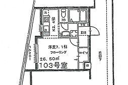 ウィステリア東伏見 1階1Kの間取り