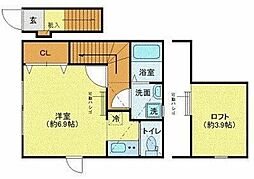 JR常磐線 亀有駅 徒歩11分の賃貸アパート 2階ワンルームの間取り