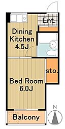 多摩都市モノレール 大塚・帝京大学駅 徒歩14分の賃貸アパート 1階1DKの間取り