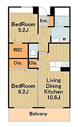 パラッツォ淵野辺1 3階2LDKの間取り