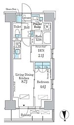 パークアクシス新宿百人町 2階1SLDKの間取り