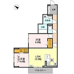 D-ROOM八幡町 1階2LDKの間取り