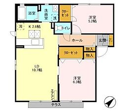 エバーグリーン 八番館 1階2LDKの間取り