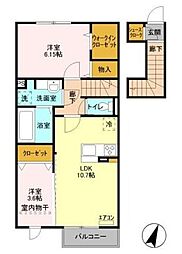 プルミエリア 2階2LDKの間取り