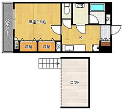 ハビタット351 3階1Kの間取り