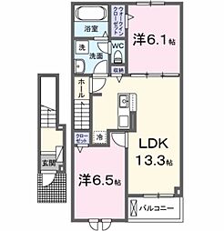 橿原市北妙法寺町アパート 2LDKの間取図画像