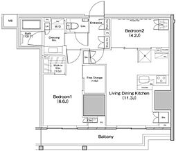ザ・パークハビオ板橋区役所前 9階2LDKの間取り