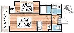 カーサリッツ八千代台 1階1LDKの間取り