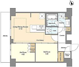 オアーゼ日暮里レジデンス 10階2LDKの間取り