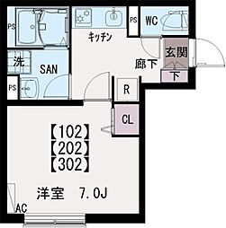 イクシオ栗原 1階1Kの間取り