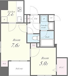 東京メトロ南北線 麻布十番駅 徒歩9分の賃貸マンション 2階2Kの間取り
