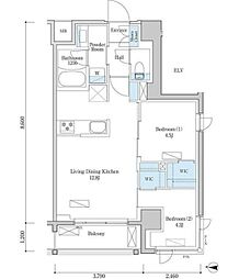 デュオフラッツ篠崎 6階2LDKの間取り