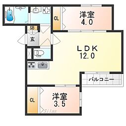南海高野線 浅香山駅 徒歩7分の賃貸アパート 1階2LDKの間取り