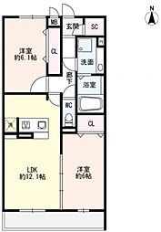 南塚口メディエートプラザ2 2LDKの間取図画像
