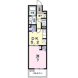 プリムローズ桂川 2階1DKの間取り