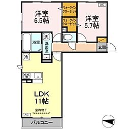 フルーレット 3階2LDKの間取り