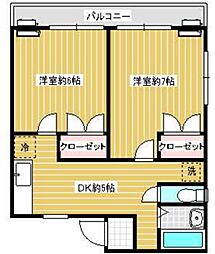 蓬莱館 1階2DKの間取り