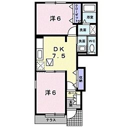 JR和歌山線 布施屋駅 徒歩27分の賃貸アパート 1階2DKの間取り
