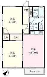 光ハイツ 2DKの間取図画像
