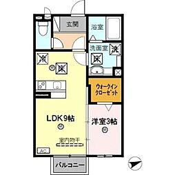 グラミール中之島 1階1LDKの間取り